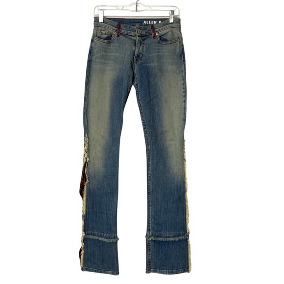 Vtg Y2K Allen B. Women's Distressed Denim Flare Jeans Red Snake Insets Size 27 - Picture 1 of 6